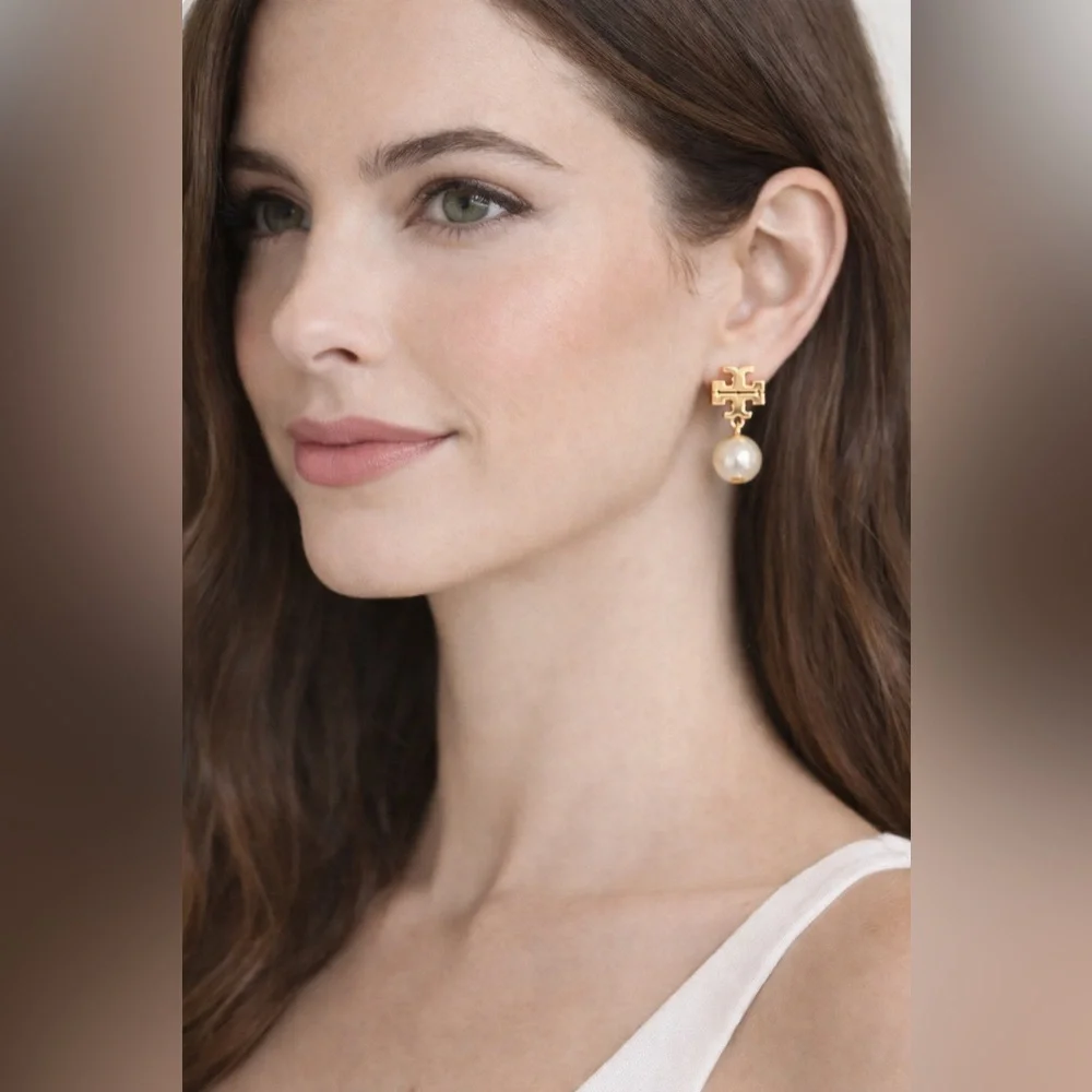 Tory Burch Kira Moondance Pearl Drop Earrings Gold Tone NWT - Picture 11 of 11